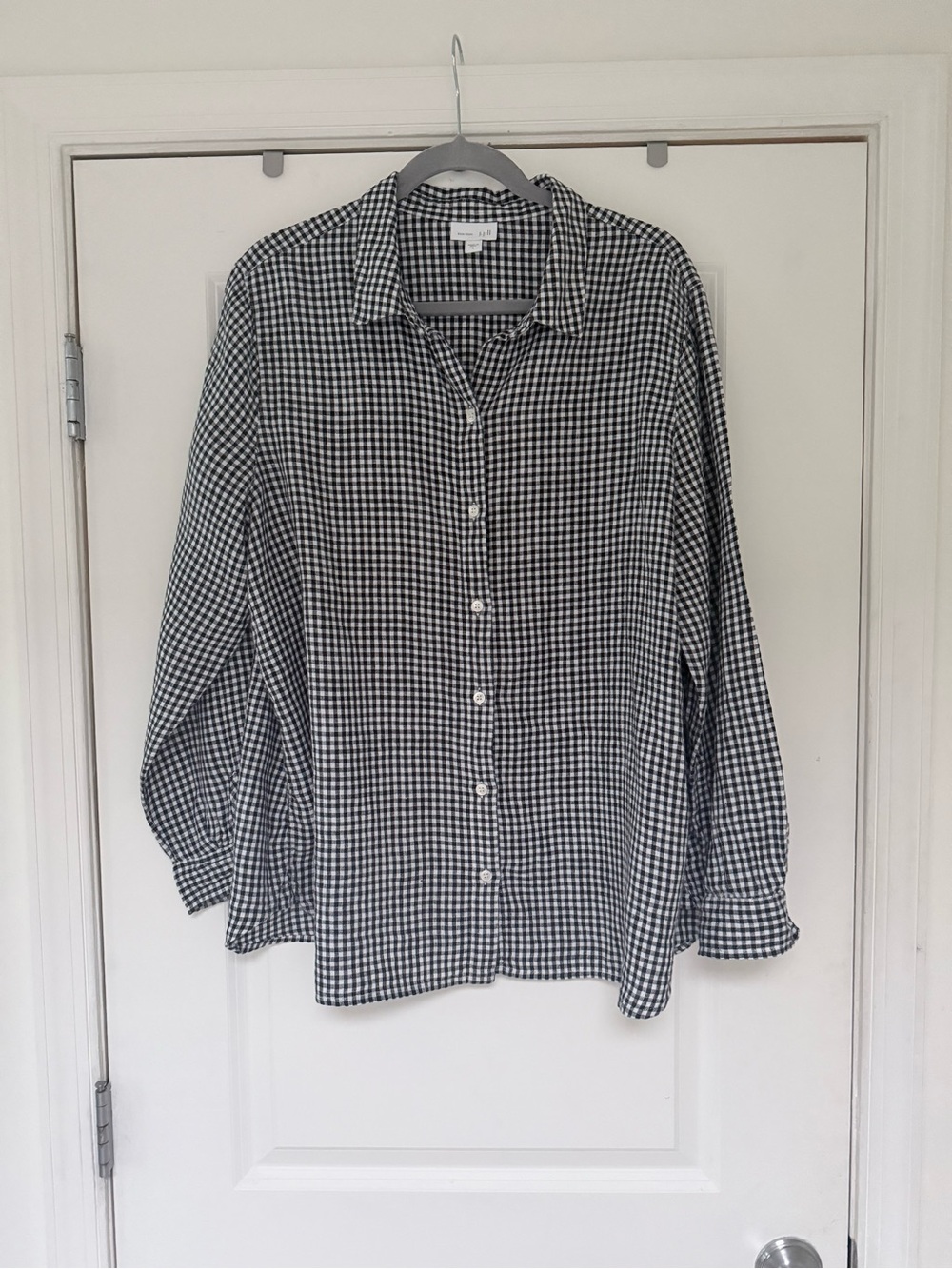 J. Jill Love Linen Gingham Plaid Button Up Top Coastal Lagenlook Academia L - Picture 2 of 6